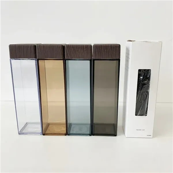 17oz Transparent Square Water Bottle with Wood Grain Lid