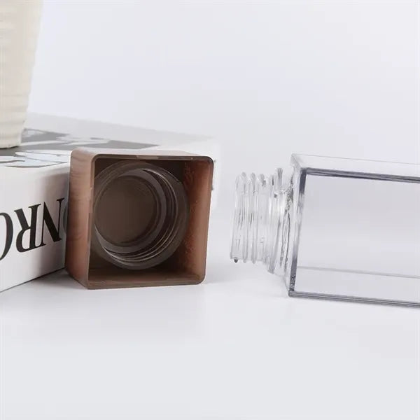 17oz Transparent Square Water Bottle with Wood Grain Lid