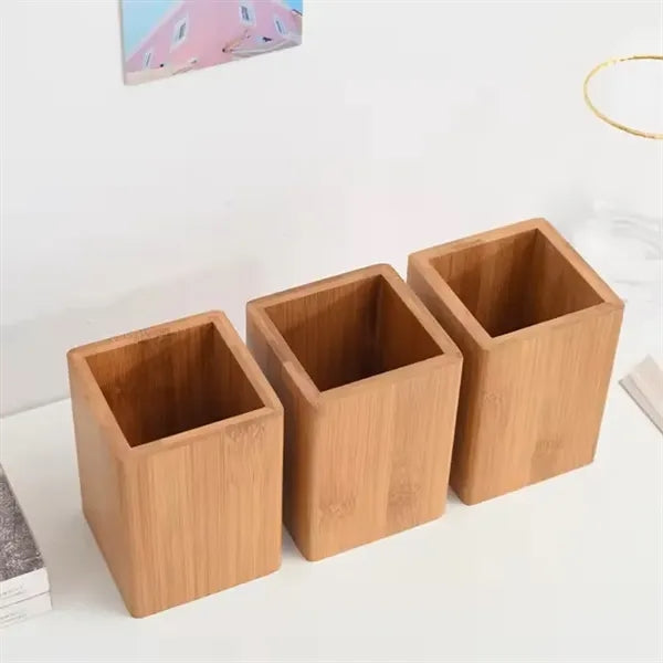 Natural Bamboo Solid Wood Pen Pencil Holder For Desk
