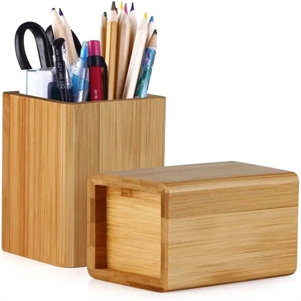 Natural Bamboo Solid Wood Pen Pencil Holder For Desk