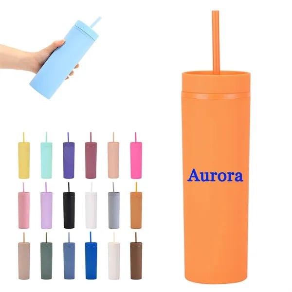 16 Oz. Skinny Tumblers With Lids And Straw