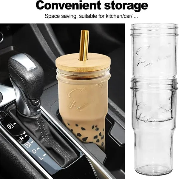 24 Oz. Customized Glass Tumblers with Bamboo Lids