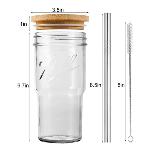 24 Oz. Customized Glass Tumblers with Bamboo Lids