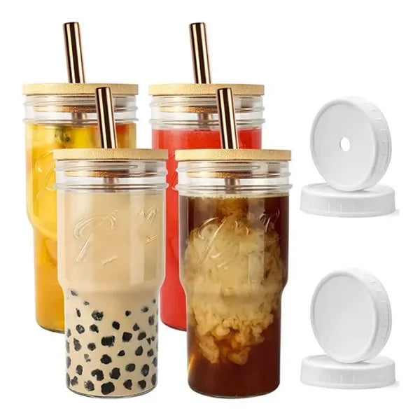 24 Oz. Customized Glass Tumblers with Bamboo Lids