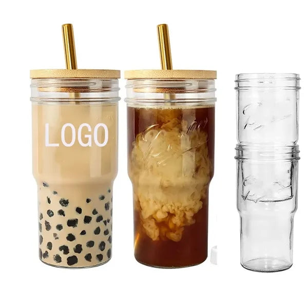 24 Oz. Customized Glass Tumblers with Bamboo Lids