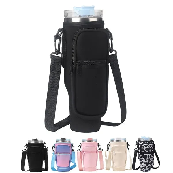 Water Bottle Carrier Pouch with Phone Pocket for Tumbler