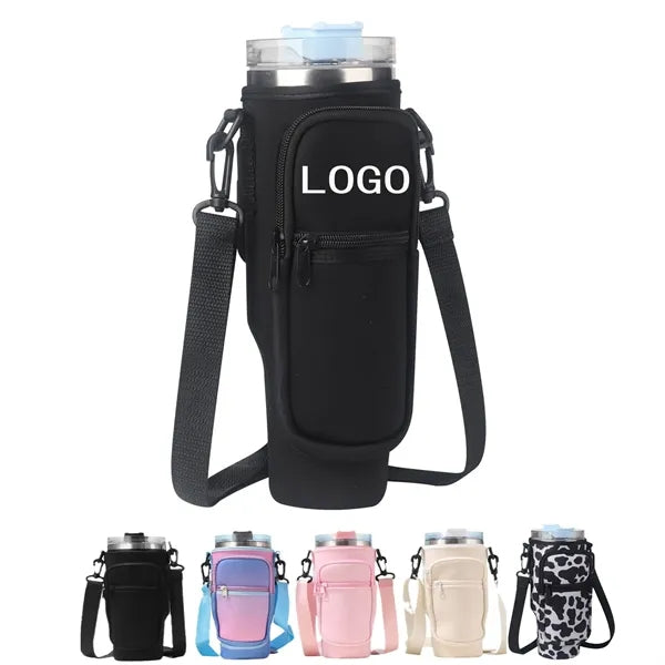 Water Bottle Carrier Pouch with Phone Pocket for Tumbler