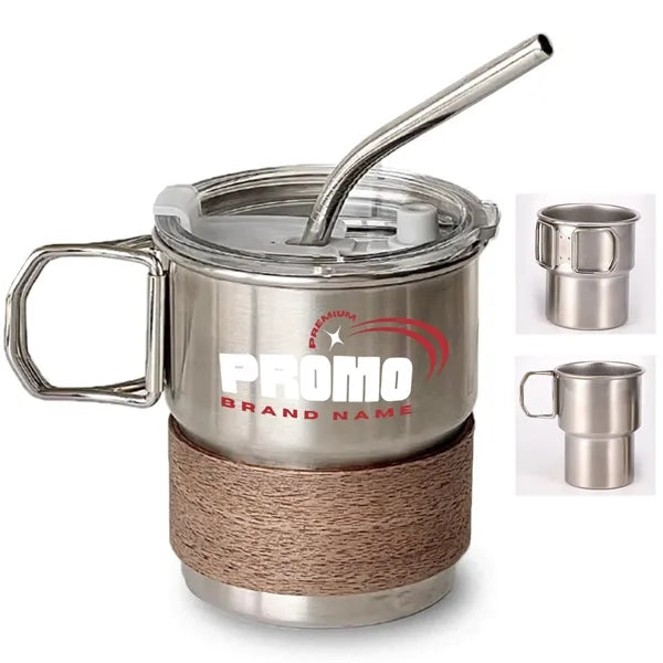 Outdoor Camping Portable Foldable Handle Cup With Straw Lid