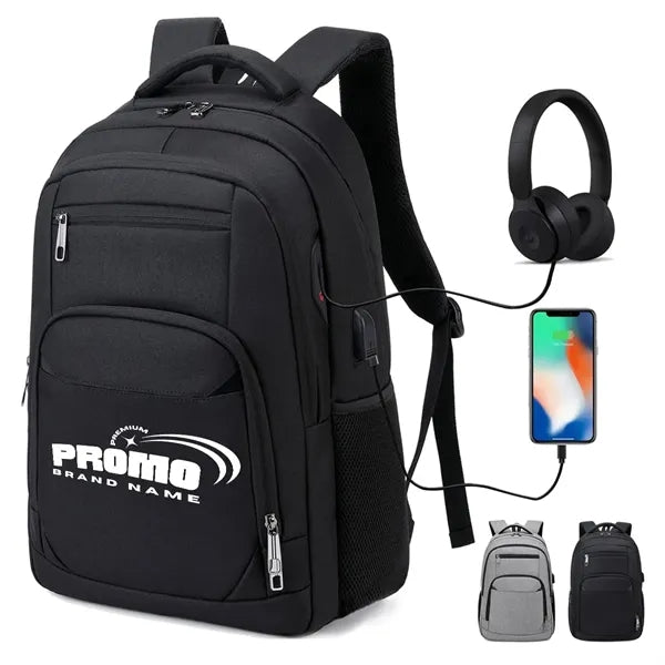 Large Capicity Travel Waterproof Laptop Backpack W/ USB Port