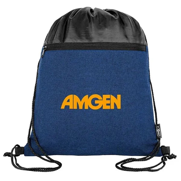 RPET Heather Draw String Bag with Front Zipper Pocket