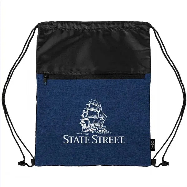 RPET Heather Draw String Bag with Front Zipper Pocket
