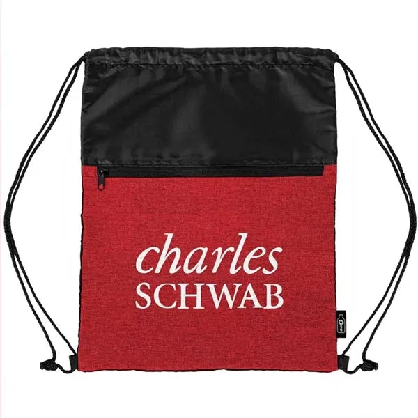 RPET Heather Draw String Bag with Front Zipper Pocket