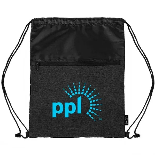 RPET Heather Draw String Bag with Front Zipper Pocket