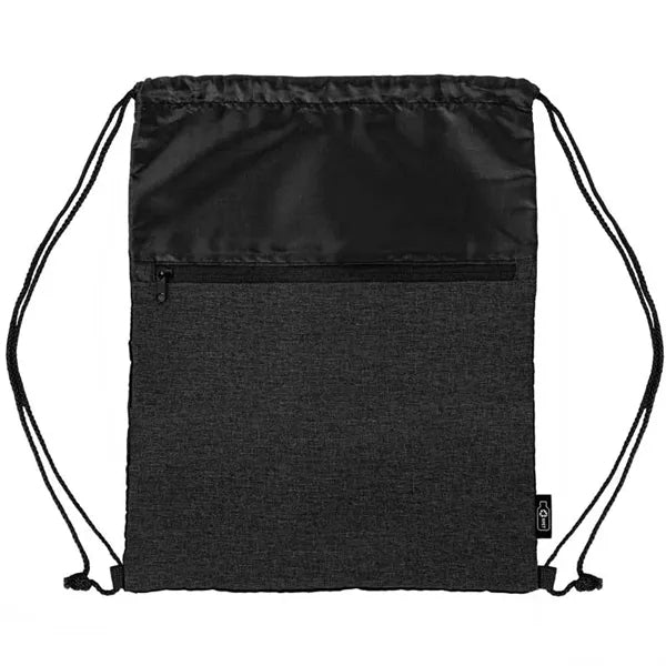 RPET Heather Draw String Bag with Front Zipper Pocket
