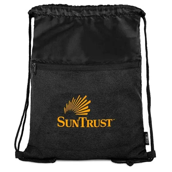 RPET Heather Draw String Bag with Front Zipper Pocket