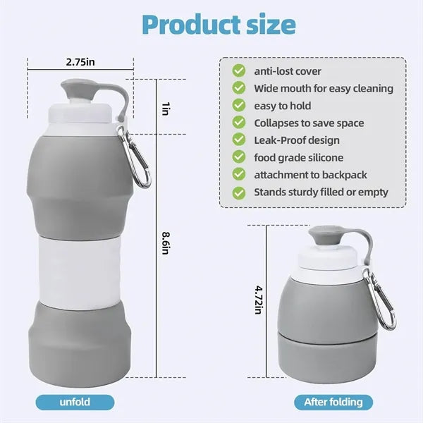 20 oz BPA Free Collapsible Water Bottle W/Carabiner