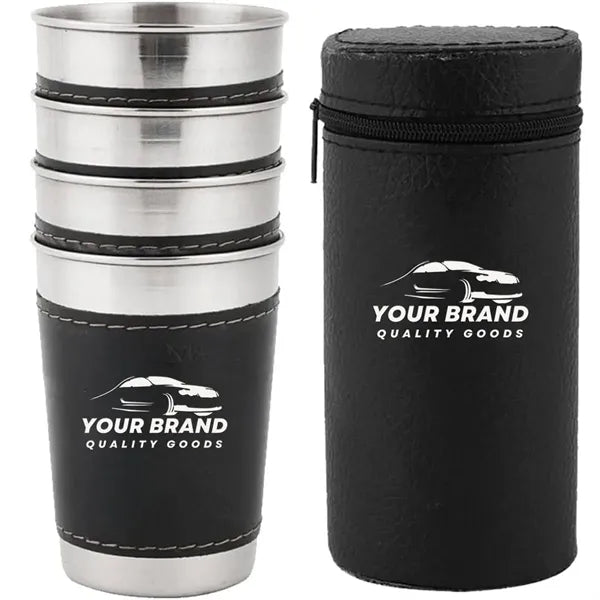 6oz. Portable Stainless Steel Cups Set With Leather Cover