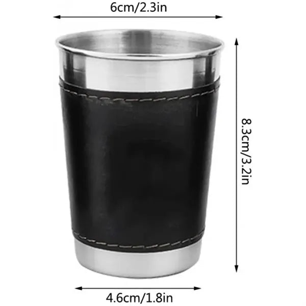 6oz. Portable Stainless Steel Cups Set With Leather Cover