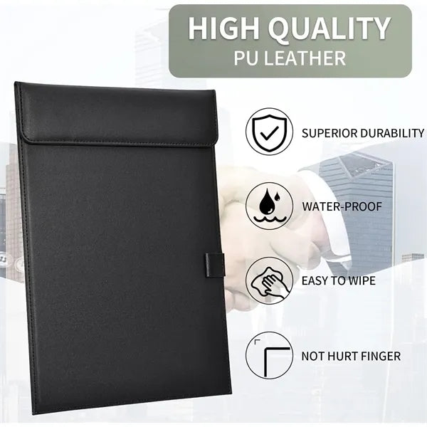 A4 Pu Leather Magnetic Clipboard w/Pen Holder