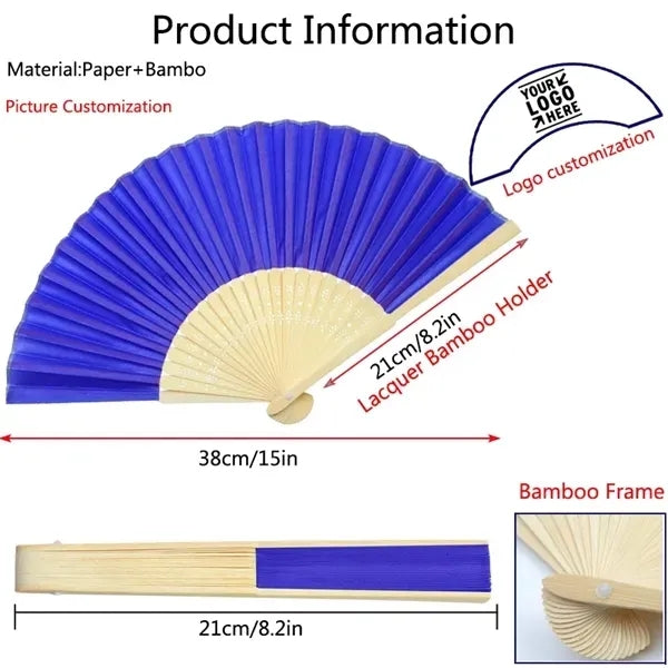 Handcrafted Personalized Hand Held Folding Bamboo Paper Fan