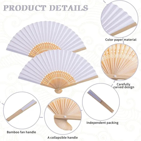 Handcrafted Personalized Hand Held Folding Bamboo Paper Fan