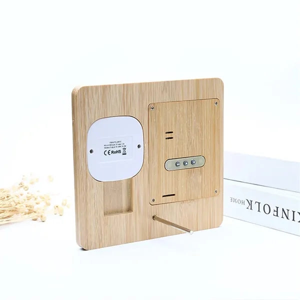 Wireless Charging Weather Temperature Humidity Bamboo Clock