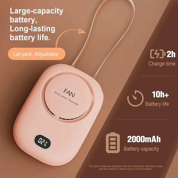 Mini Hand Held 2000mah Battery Air Cooler Necklace Fan
