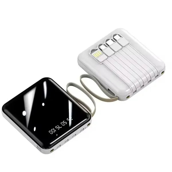 Mini Square 8000 Mah Power Bank With 4 Cable Sources