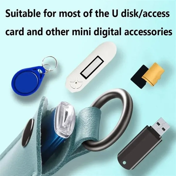 Leather U Disk Pouch Key Ring Holder