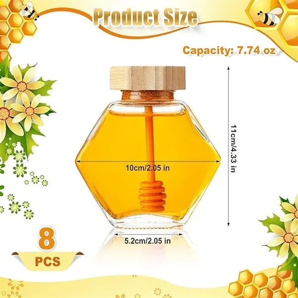 Honey Pot Glass with Wooden Dipper Container Storage