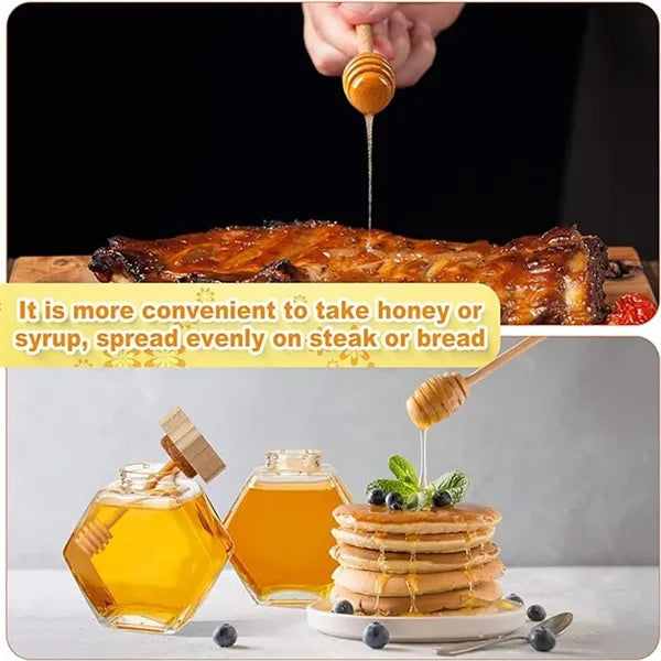 Honey Pot Glass with Wooden Dipper Container Storage