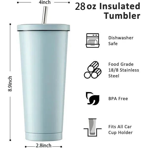 Insulated Tumbler with Lid and Straw Cold Cup 28 oz