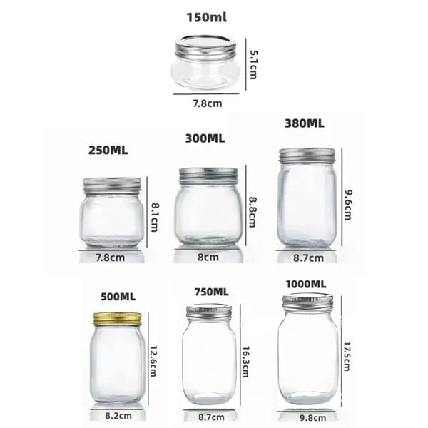 Glass Regular Mouth Clear Jars With Metal Lids For Food Stor