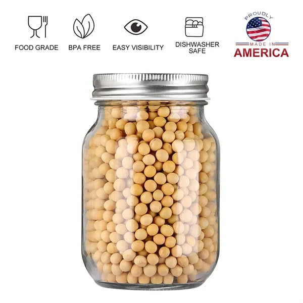 Glass Regular Mouth Clear Jars With Metal Lids For Food Stor