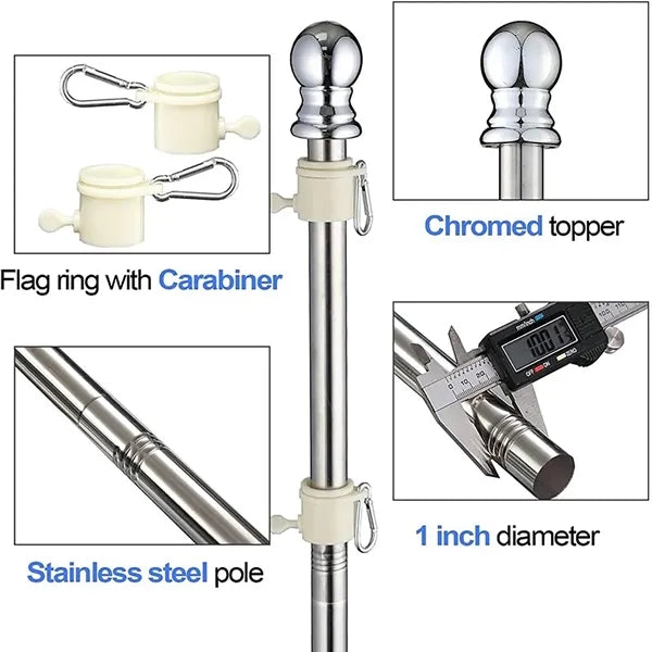 6 Ft Stainless Steel Flagpole Outdoor Flag Kit For House