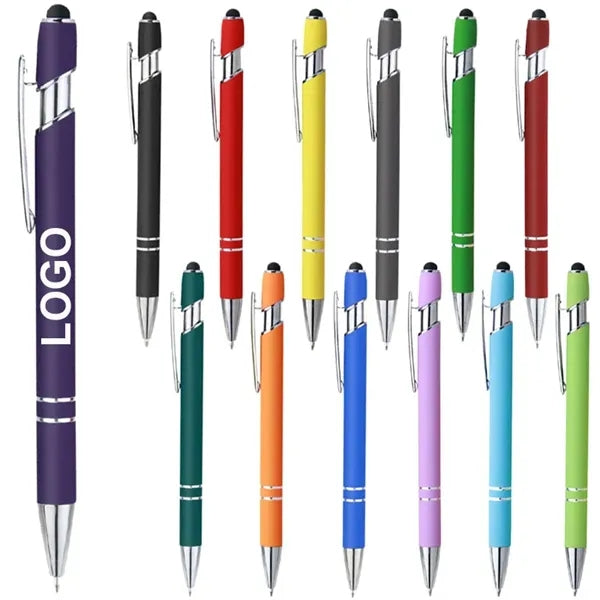 2-in-1 Metal Plunger Action Double Ring Stylus Ballpoint Pen