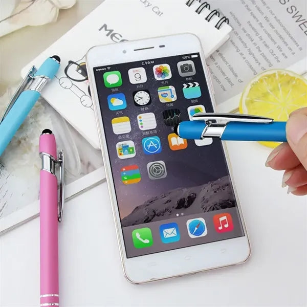 2-in-1 Metal Plunger Action Double Ring Stylus Ballpoint Pen