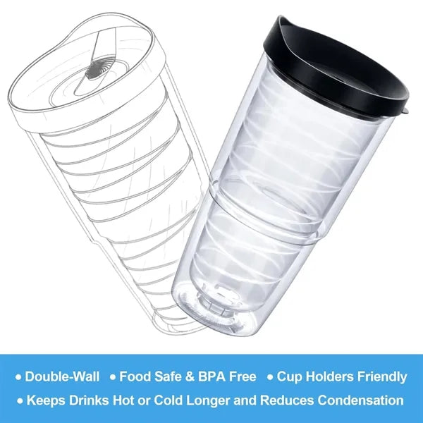 16oz Double Walled Clear Plastic Tumbler With Lidded