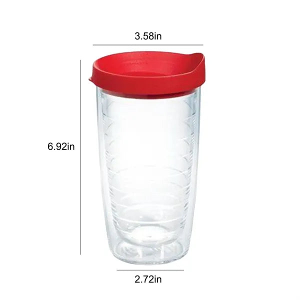 16oz Double Walled Clear Plastic Tumbler With Lidded
