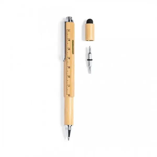 Multi Pen: Custom Logo 6-in-1 Bamboo Multi-Tool Pen