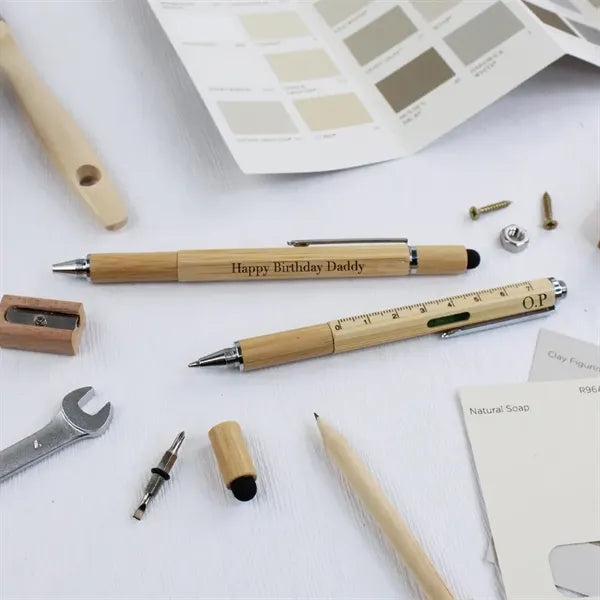 Multi Pen: Custom Logo 6-in-1 Bamboo Multi-Tool Pen