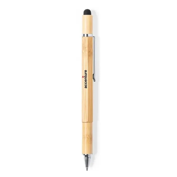 Multi Pen: Custom Logo 6-in-1 Bamboo Multi-Tool Pen