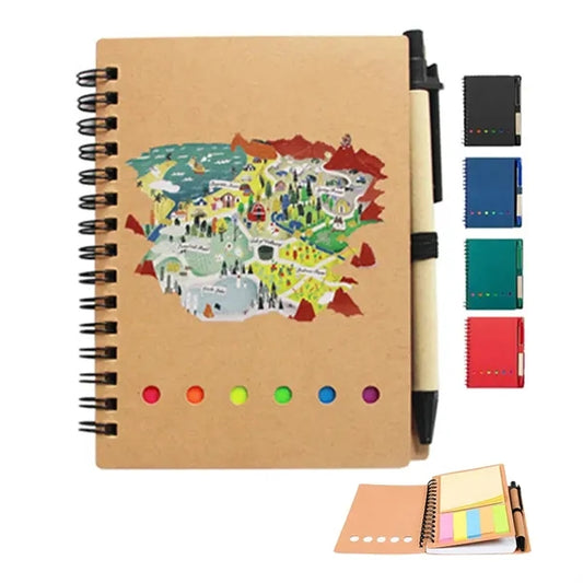 Kraft Paper Spiral Pocket Sticky Notebook With Pen