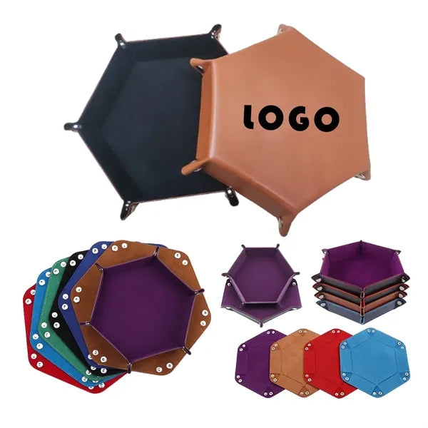 Hexagonal Velvet Leather Collapsible Storage Tray