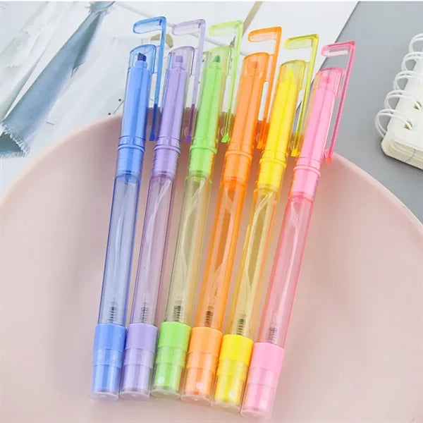 Fluorescent pen with spray and mobile phone holder