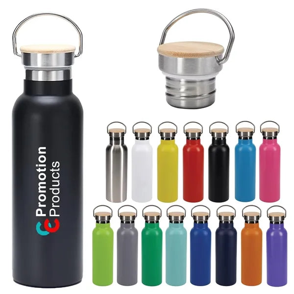 20oz Stainless Steel Insulated Water Bottle W/Bamboo Lids