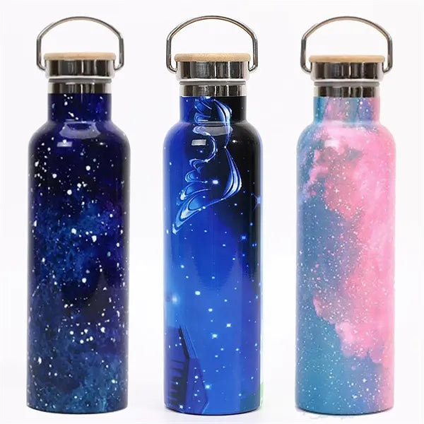 20oz Stainless Steel Insulated Water Bottle W/Bamboo Lids