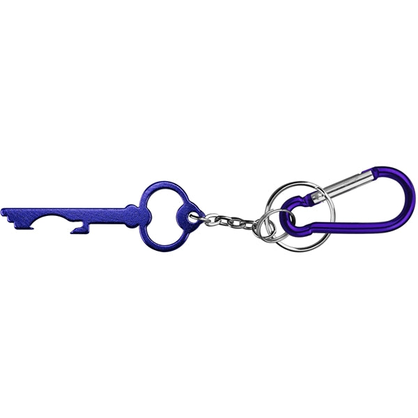 Key Shaped Aluminum Bottle Opener with Keychain & Carabiner