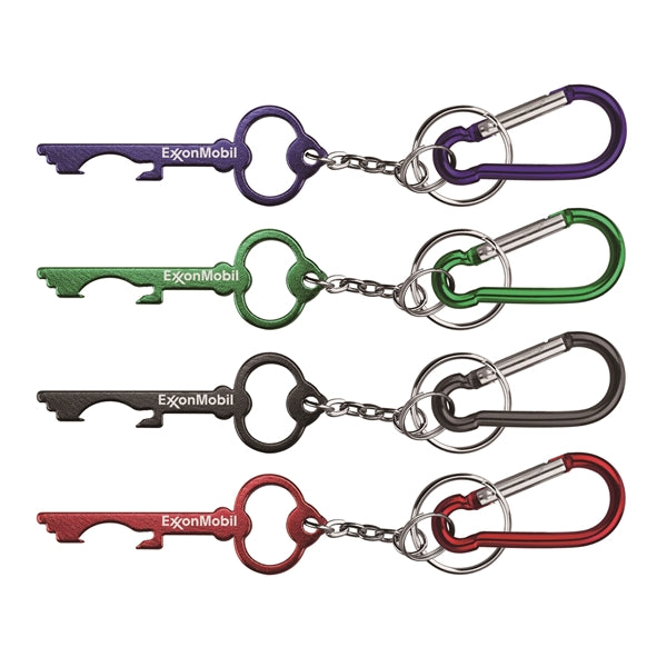 Key Shaped Aluminum Bottle Opener with Keychain & Carabiner