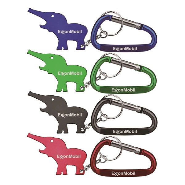 Metal Elephant Shape Bottle Opener with Key Ring & Carabiner